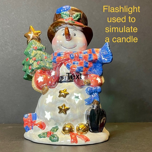 Snowman Tea Light or Votive Candle Holder With Christmas Tree - Picture 3 of 10